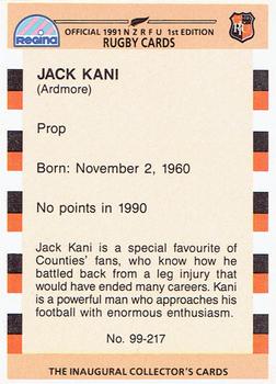 1991 Regina NZRFU 1st Edition #99 Jack Kani Back